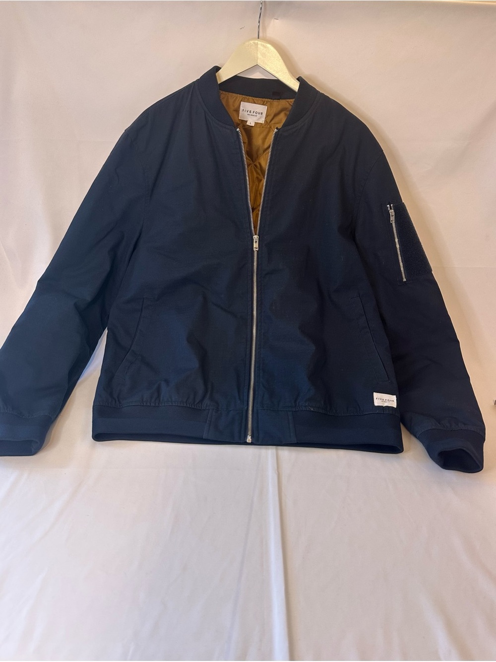 Five Four Navy Bomber Jacket with Tan Quilted Lining